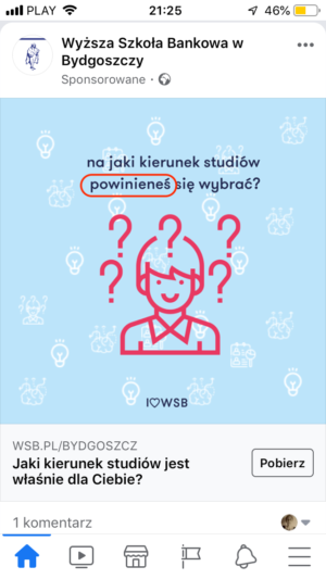 wyższa szkoła bankowa reklama fb ads