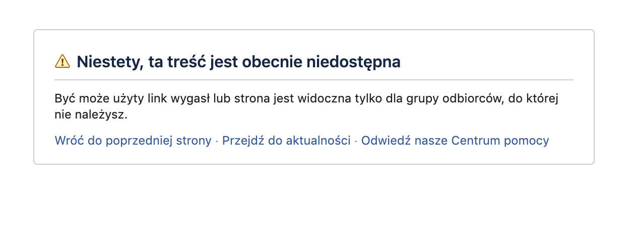 Facebook fanpage niedostępny