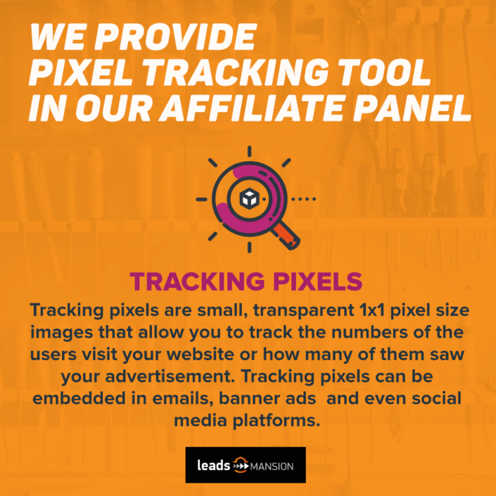 Post na Facebooka z lupą i napisem We provide pixel tracking tool in our affiliate panel